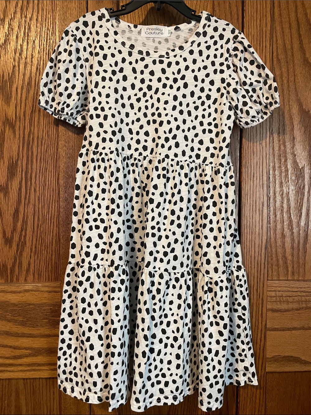 Girls' White Dress with Black Spot Print